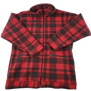 Vintage Columbia Fleece Jacket Mens Medium Full Zip Buffalo Plaid Red Gorpcore